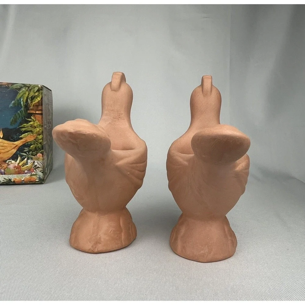 2 Avon Vintage Terra Cotta Bird Fragrance Candelette Holders 1976 Original Boxes